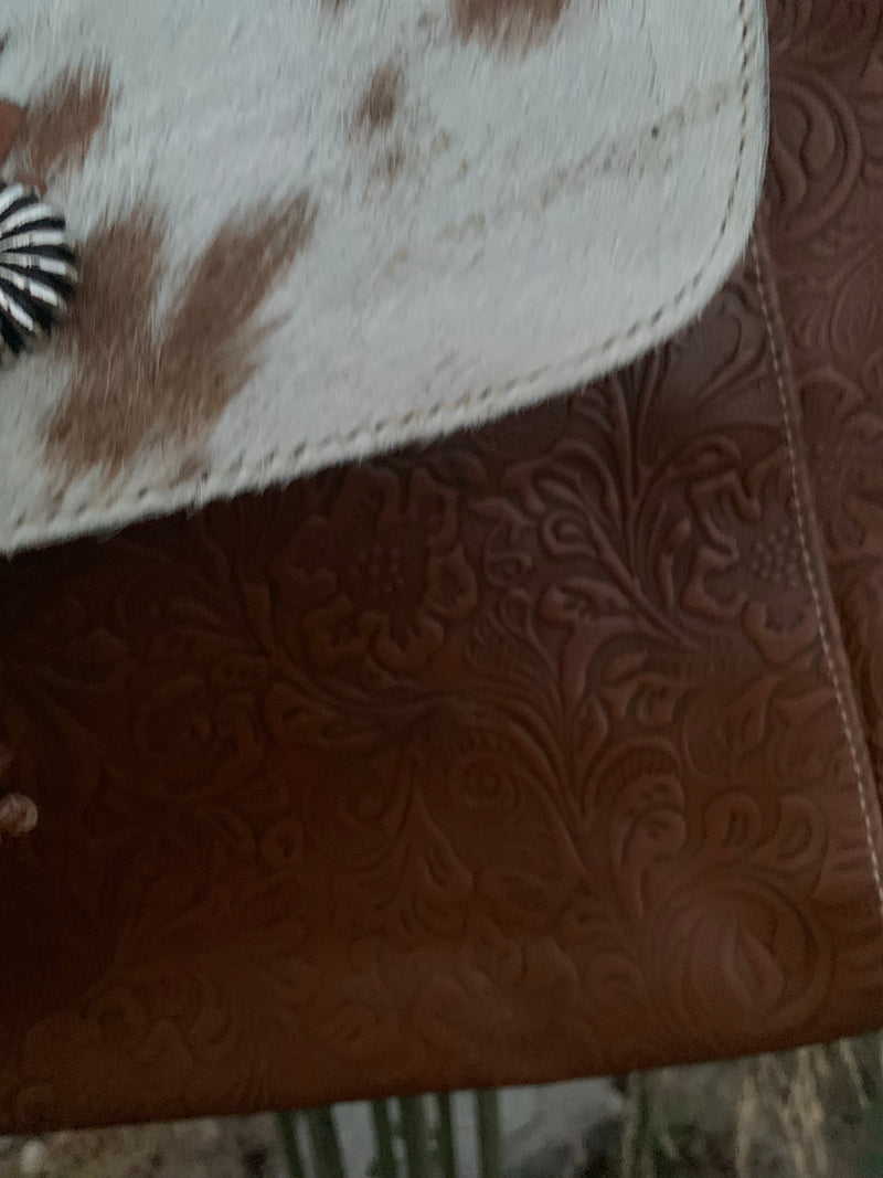 Mahogany Tooled Leather Hair On