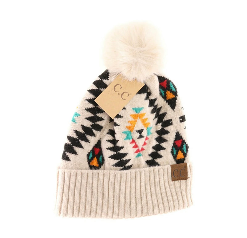 Aztec Pattern Faux Fur Beanie