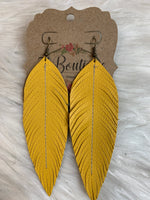 Long Sewn Leather Feather EArring