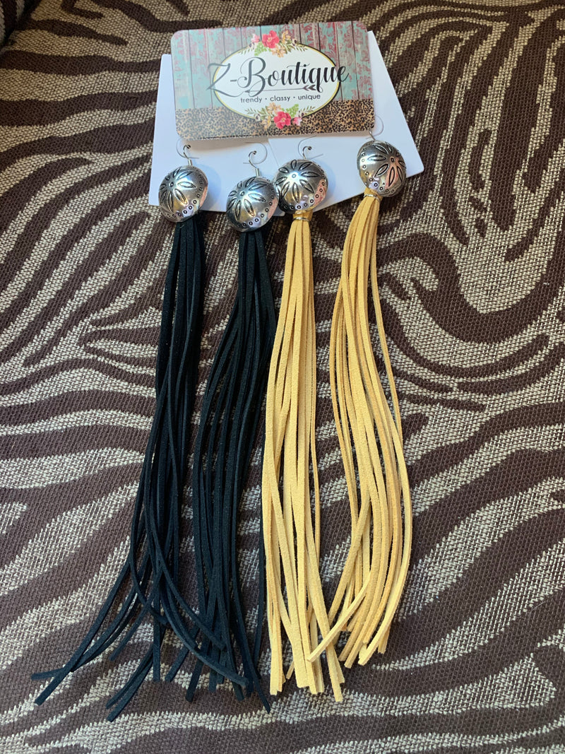 Concho Leather Tassle Earrings