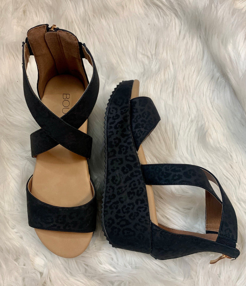 Black Leopard Wedge