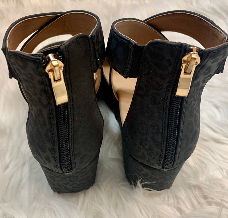 Black Leopard Wedge
