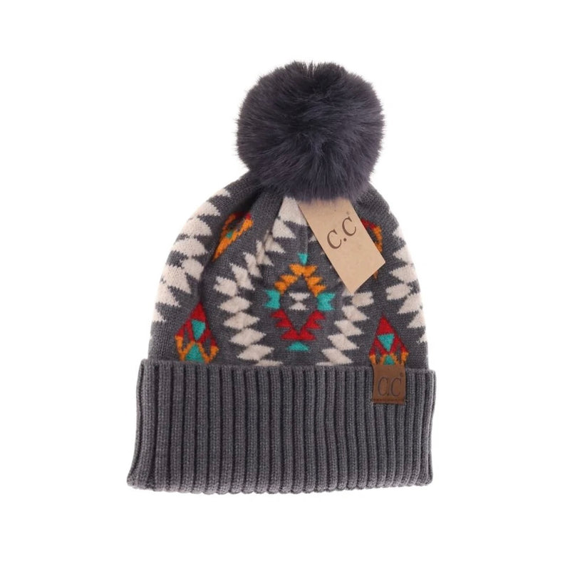 Aztec Pattern Faux Fur Beanie