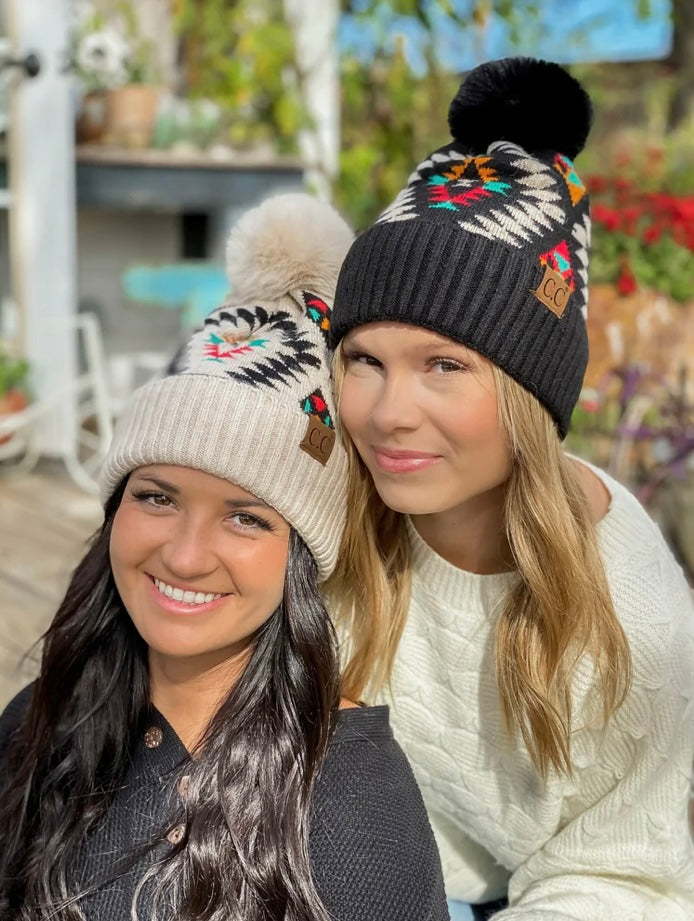 Aztec Pattern Faux Fur Beanie