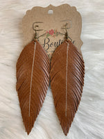 Long Sewn Leather Feather EArring