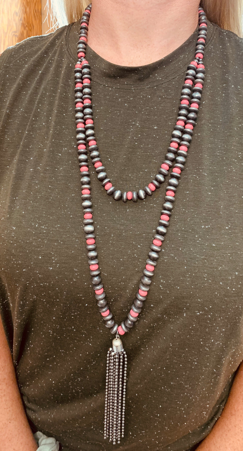 Metal Bead Tassle Necklace