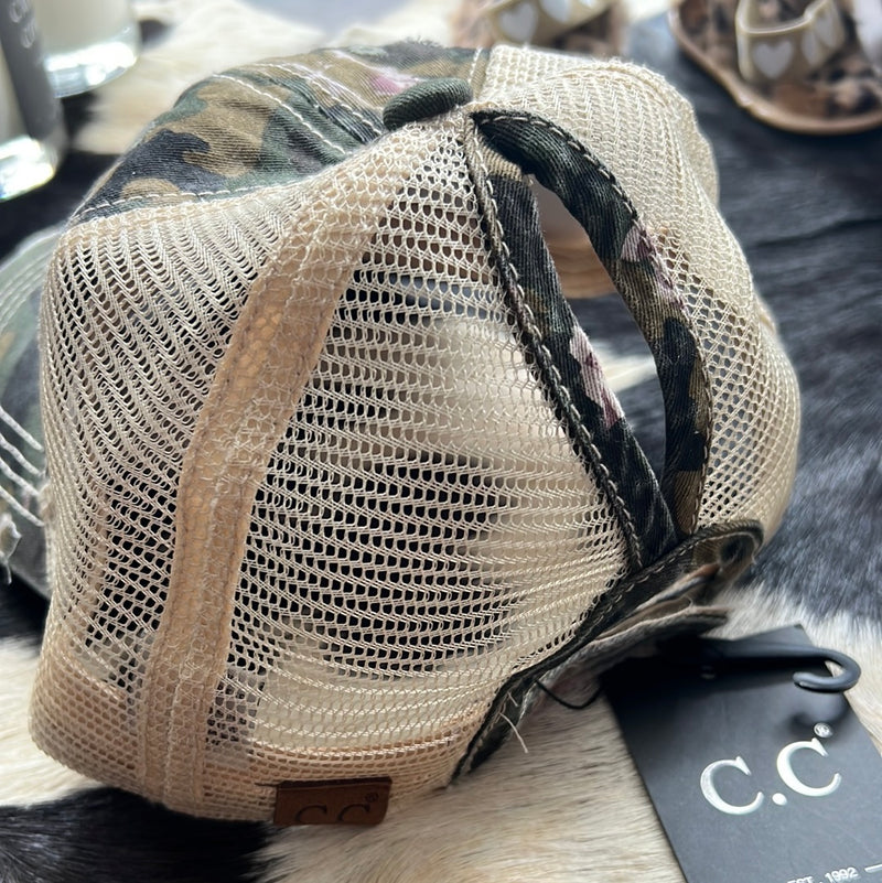 Floral Camo High Pony Ball Cap